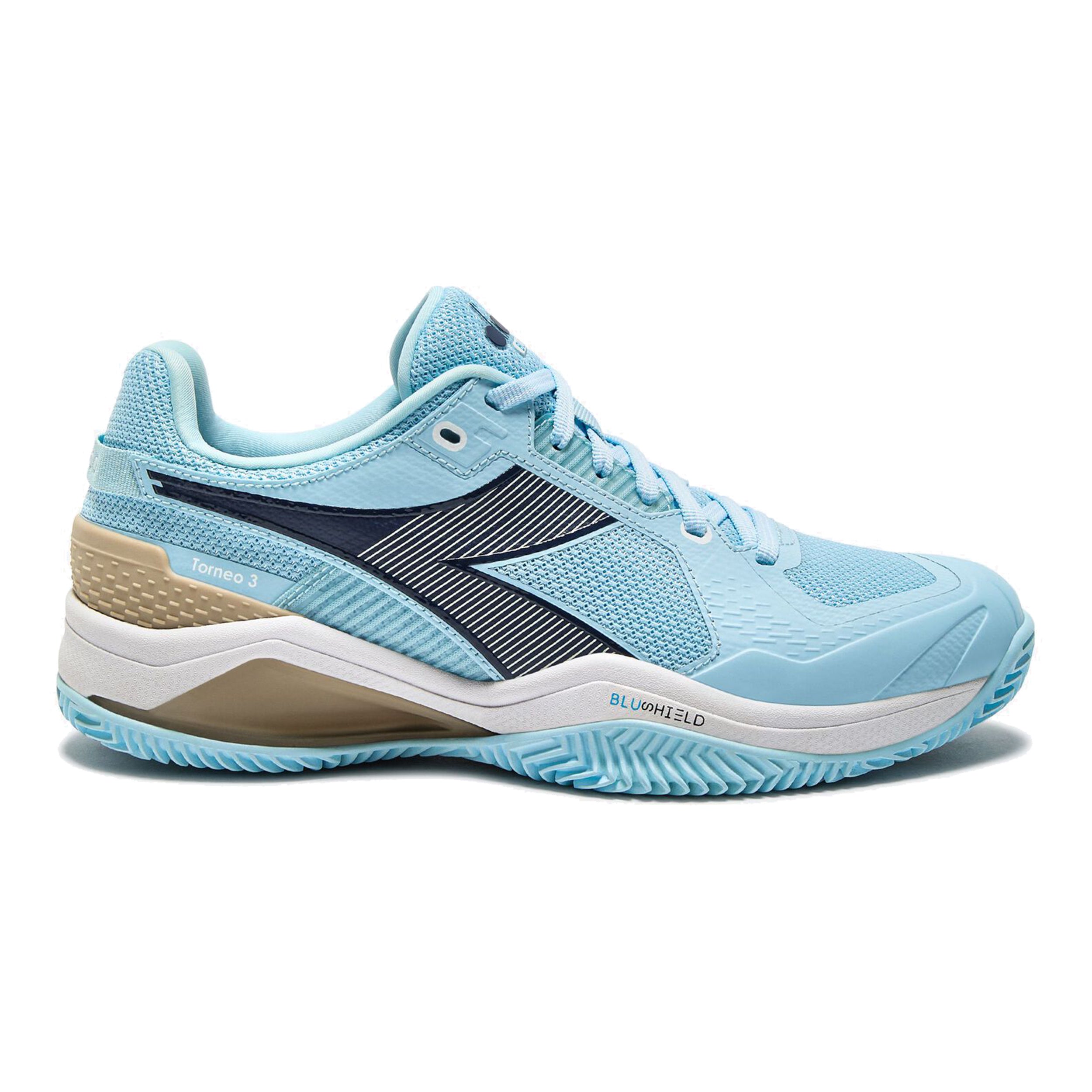 Diadora Blushield Torneo 3 Sandplatzschuh Damen-hellblau,dunkelblau