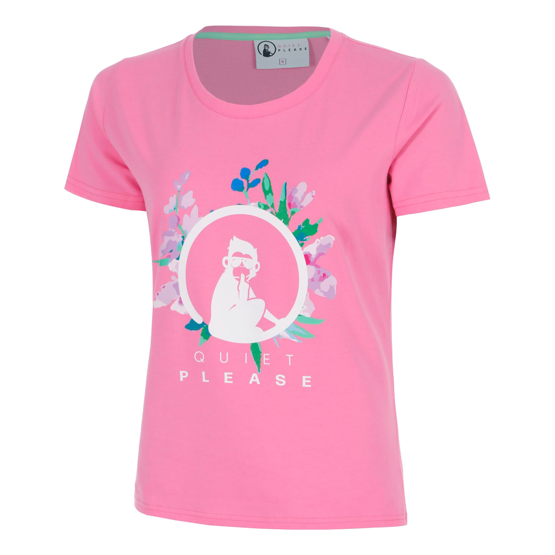 Quiet Please Joy Flower Logo T-Shirt Damen-pink, weiß