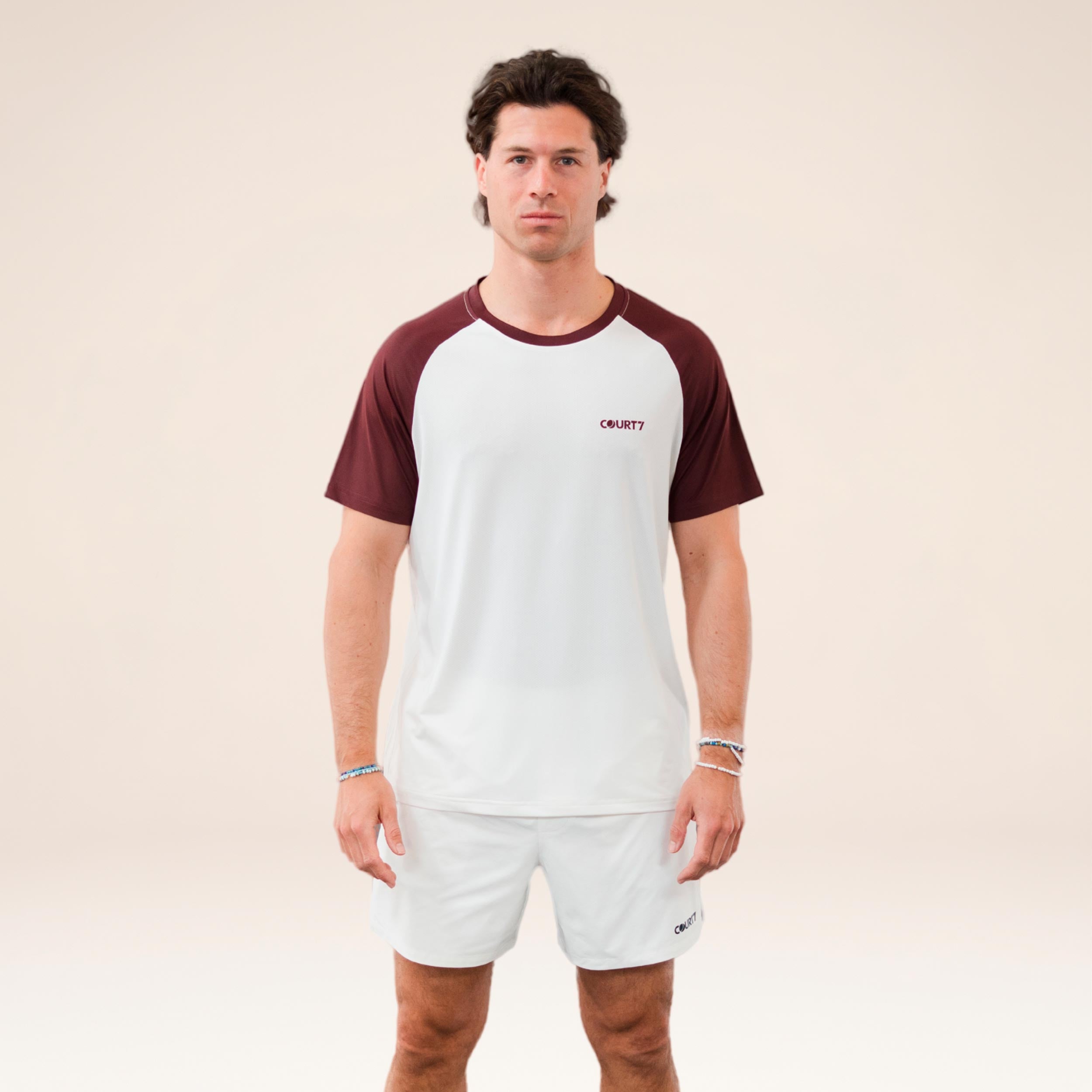 COURT7 Performance Raglan Contrast T-Shirt Herren - offwhite, rot