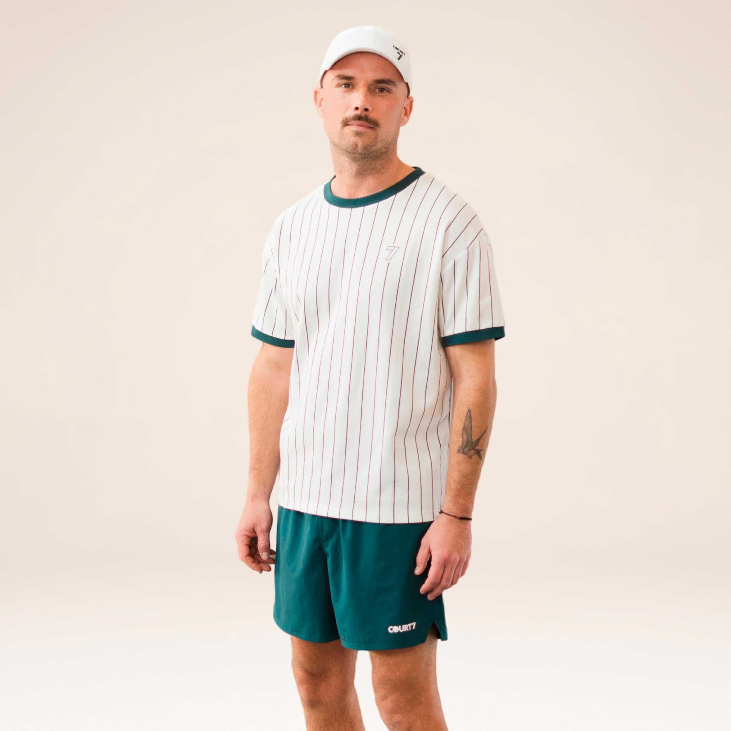 COURT7 AD-IN Stripes 2.0 T-Shirt Unisex - offwhite, dunkelgrün