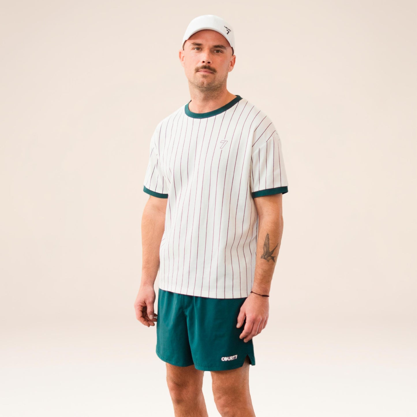 COURT7 AD-IN Stripes 2.0 T-Shirt Unisex - offwhite, dunkelgrün