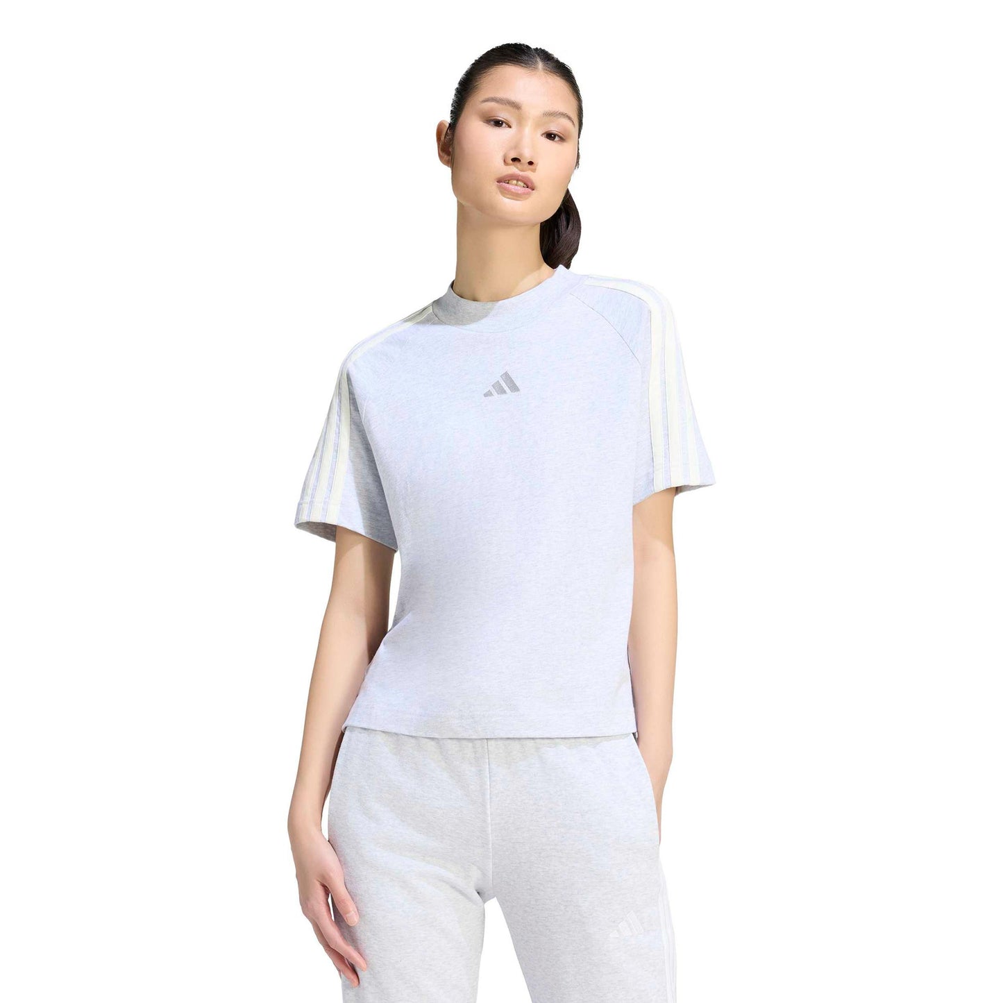 adidas 3Stripes T-Shirt Damen - hellgrau, offwhite