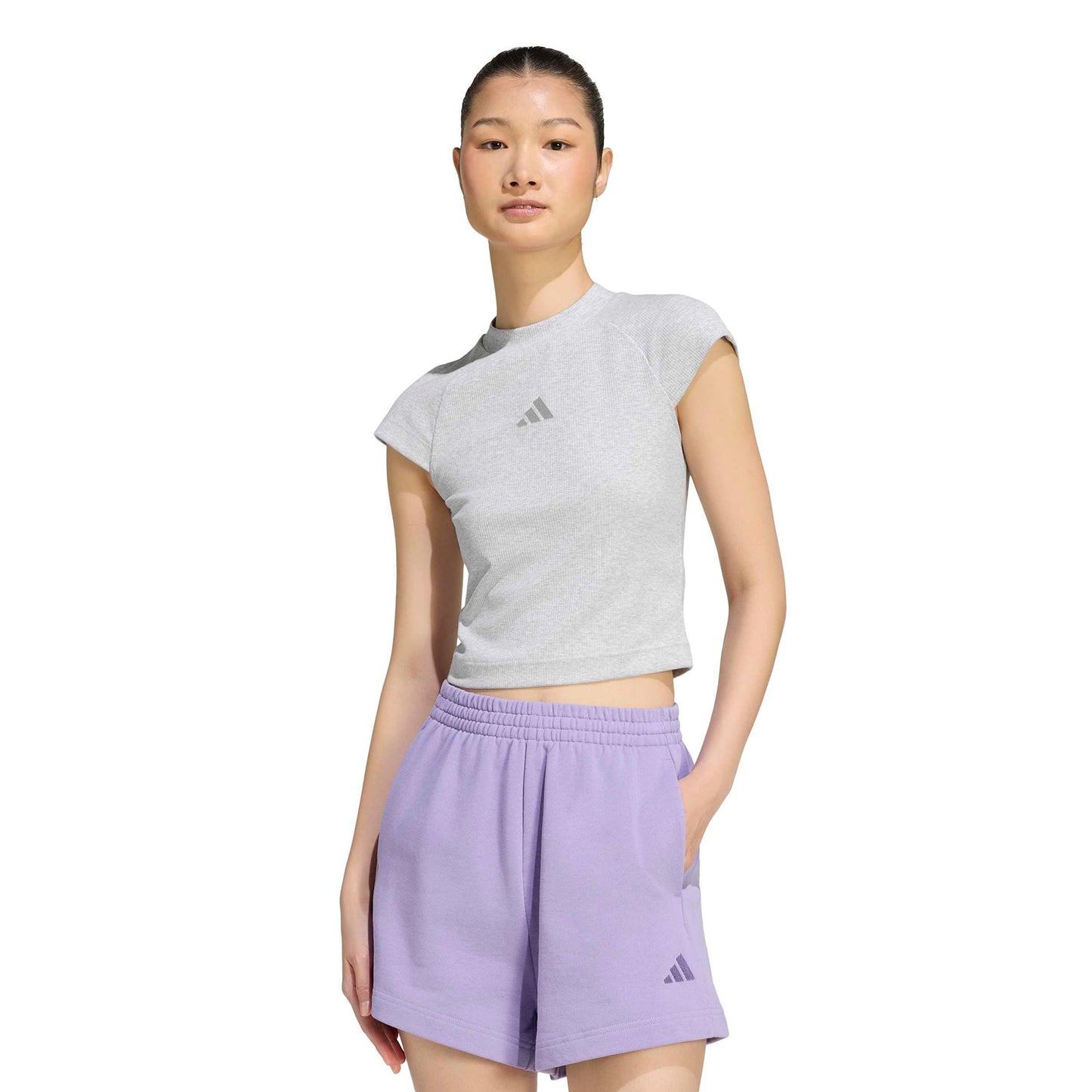 adidas Ribbed T-Shirt Damen - hellgrau