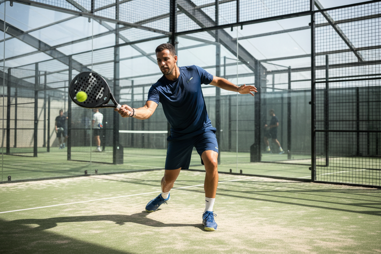 generiere ein bild von einem padelspieler 