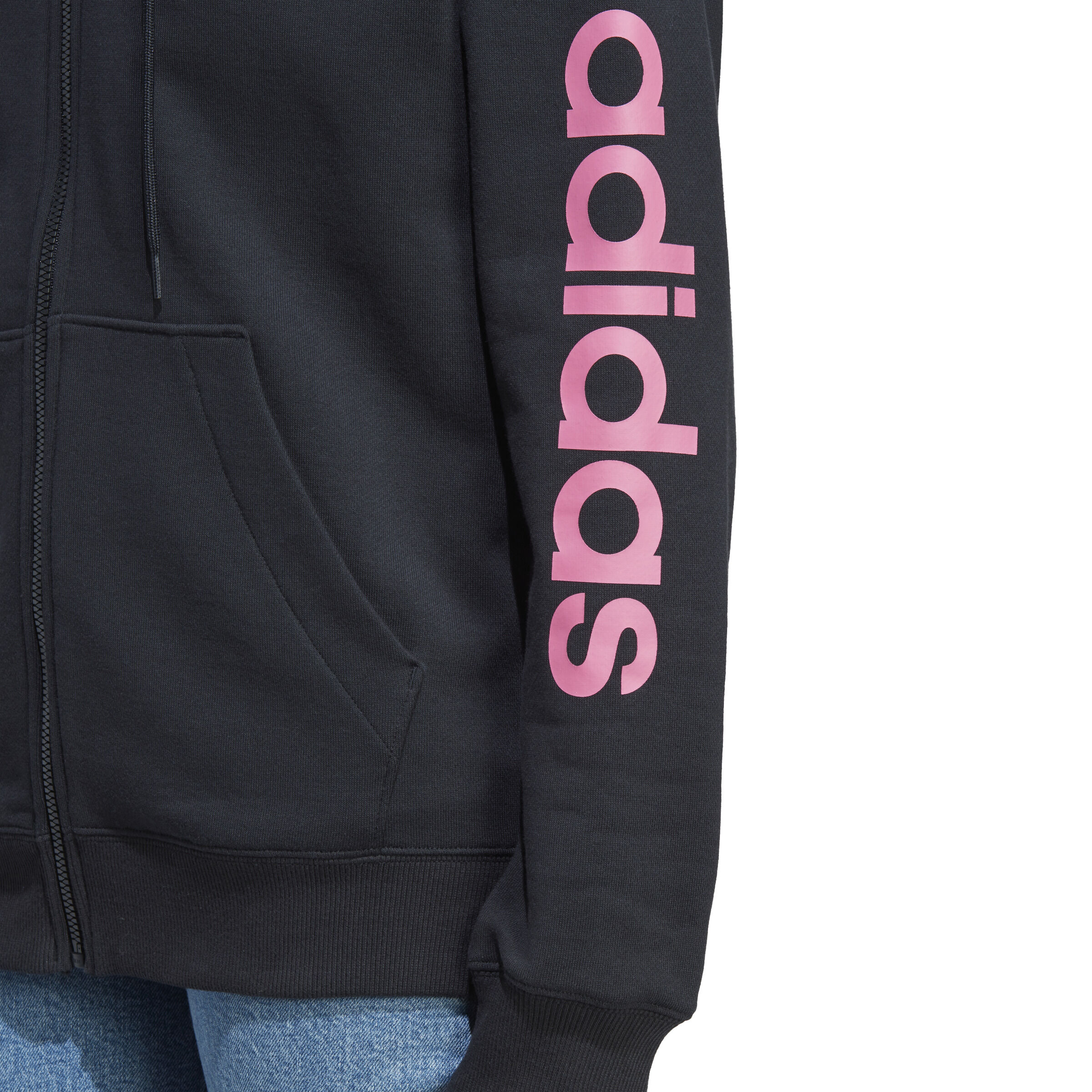Essentials Linear Full Zip French Terry Sweatjacke Damen Schwarz Pink