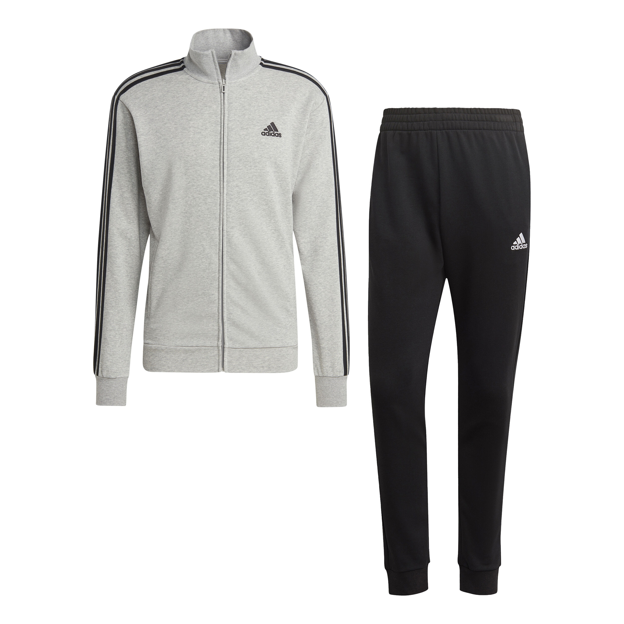 adidas Sportswear Basic 3 Stripes French Terry Trainingsanzug Herren Grau Schwarz online kaufen Padel Point DE