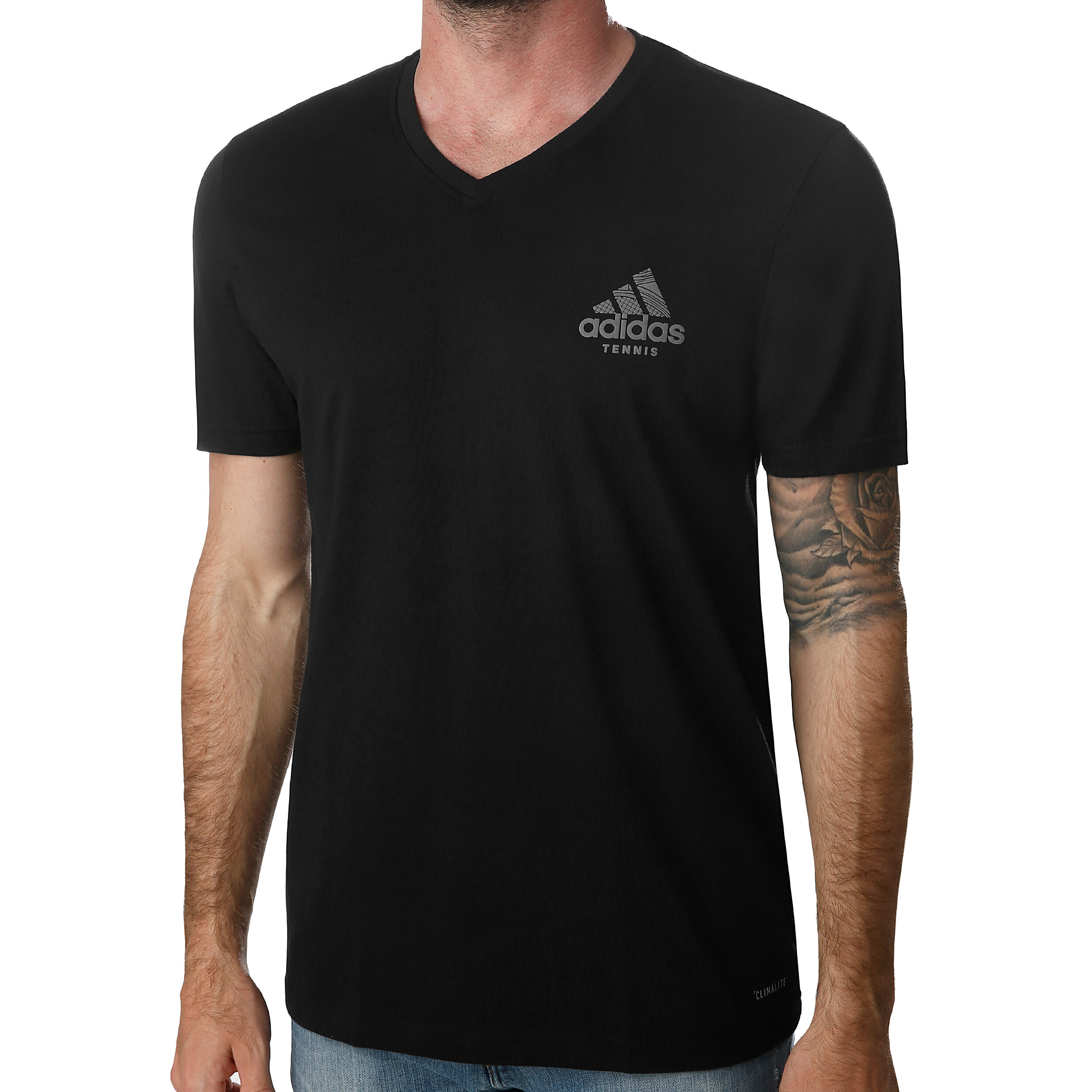V Neck Graphic T Shirt Herren Schwarz Silber